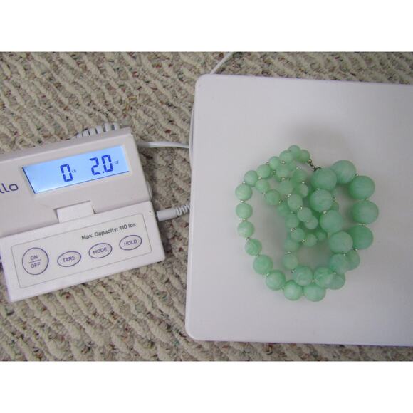 Green Marble Beaded Silver Tone Necklace 28" Boho Cottagecore Festive Whimsical - Picture 7 of 7